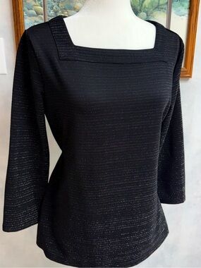 Liz M Elegant Evening / Special Occasion Black and Silver Long Sleeve Top